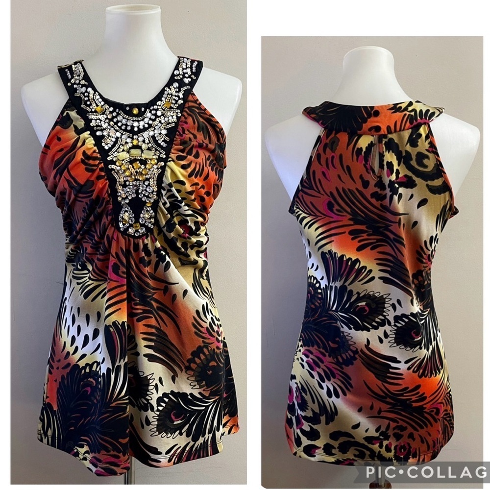 Vintage Y2K Embellished Babydoll Tank Top Fairy Fall Statement Colorful